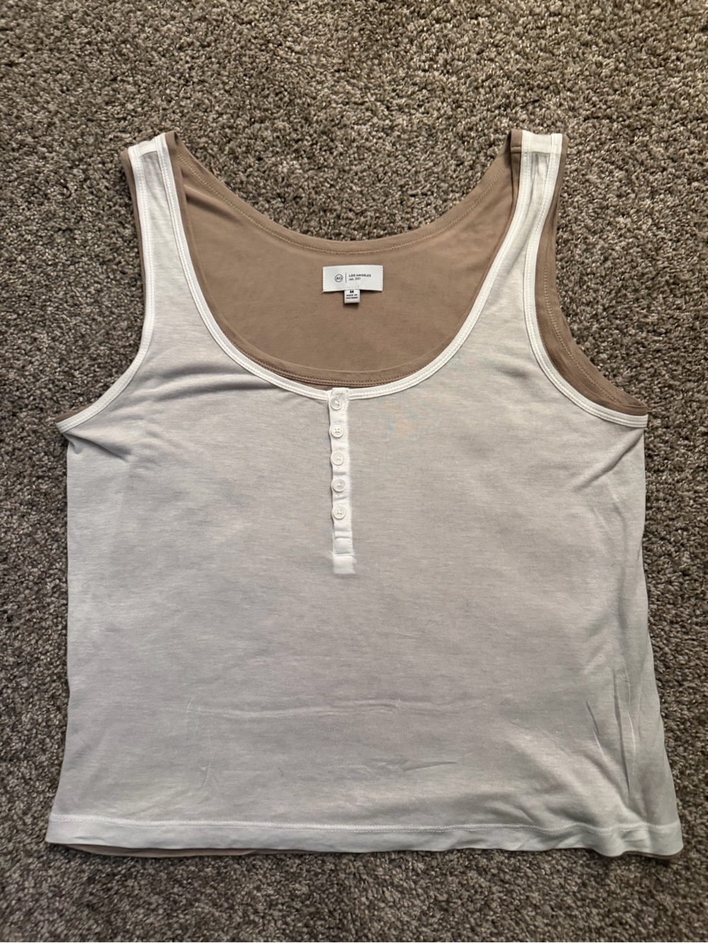 Ag Adriano Goldschmied Two-Tone Scoop Tank in White and Tan